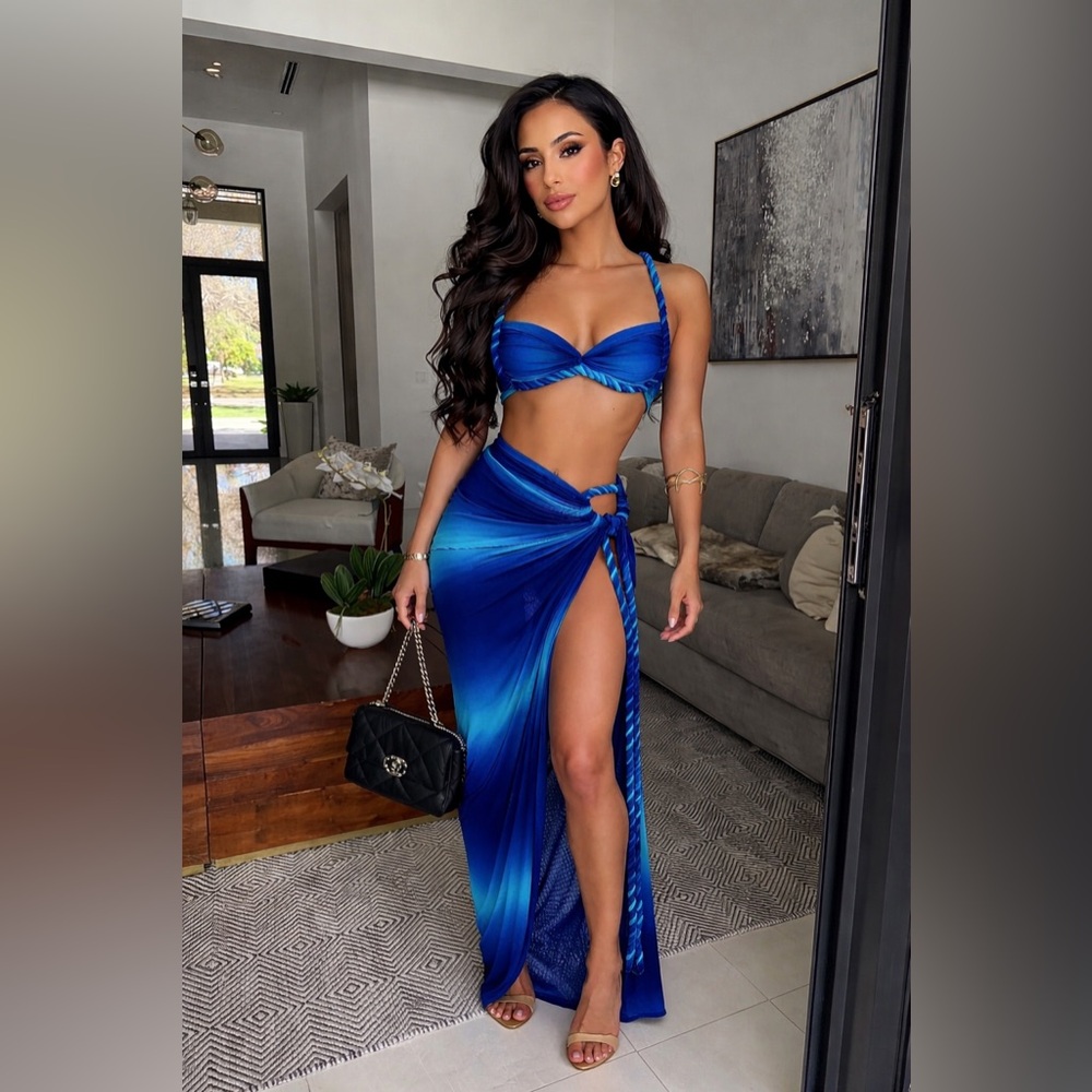 NWT Blue Ombre Cutout Maxi Skirt Set – Tropical Vacation Two Piece Set